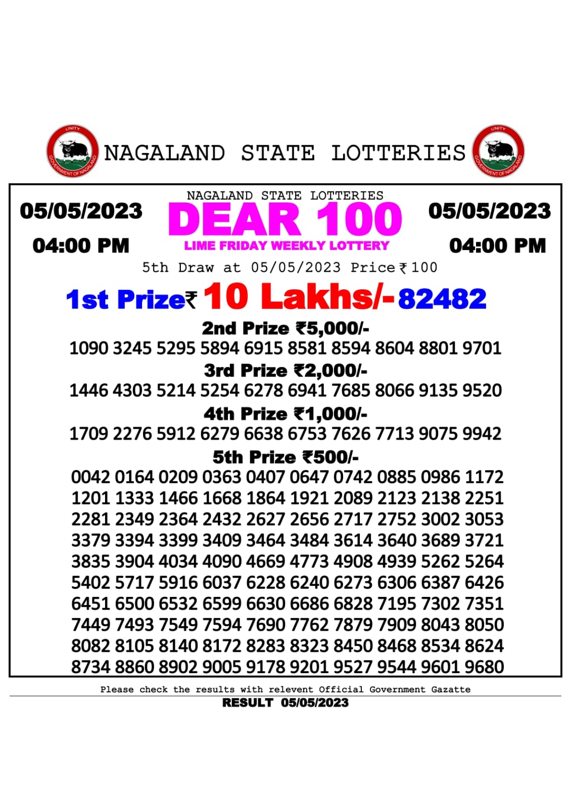 Lottery Result Today May 5, 2023