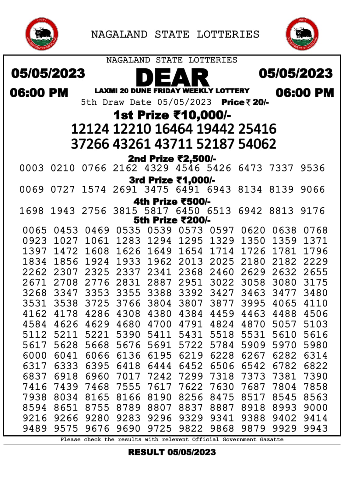 Lottery Result Today May 5, 2023