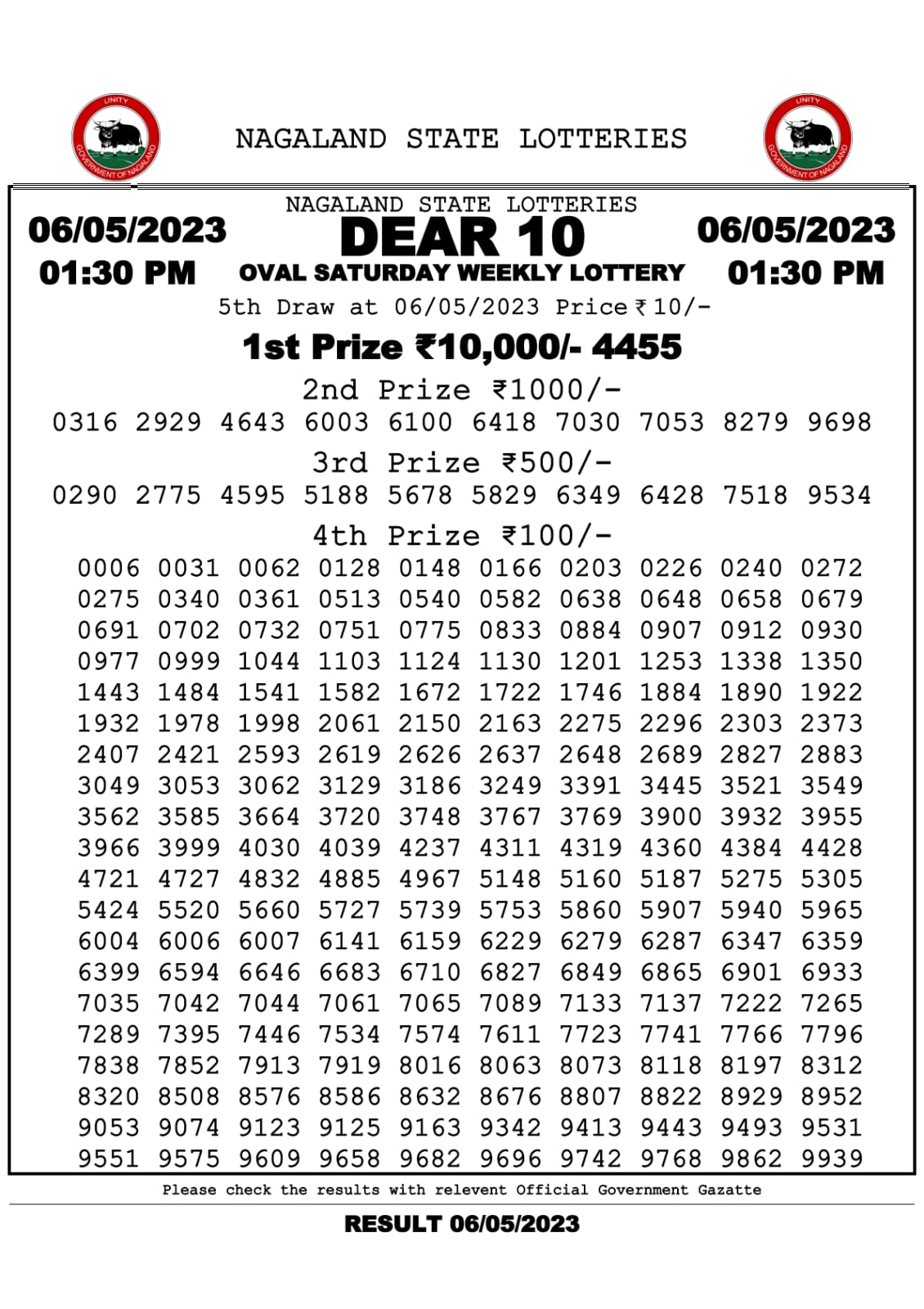 Lottery Result Today May 6, 2023