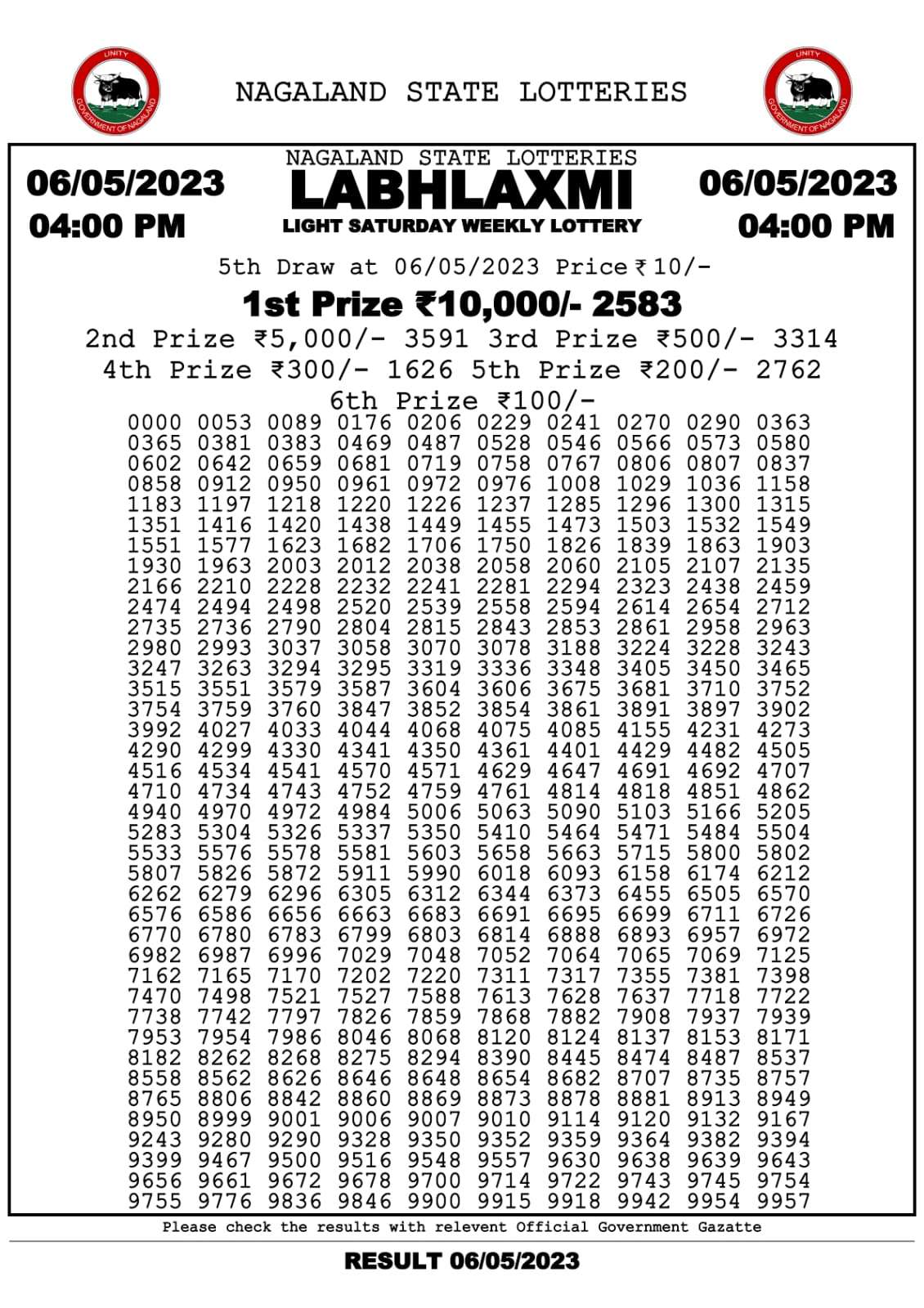 Lottery Result Today May 6, 2023