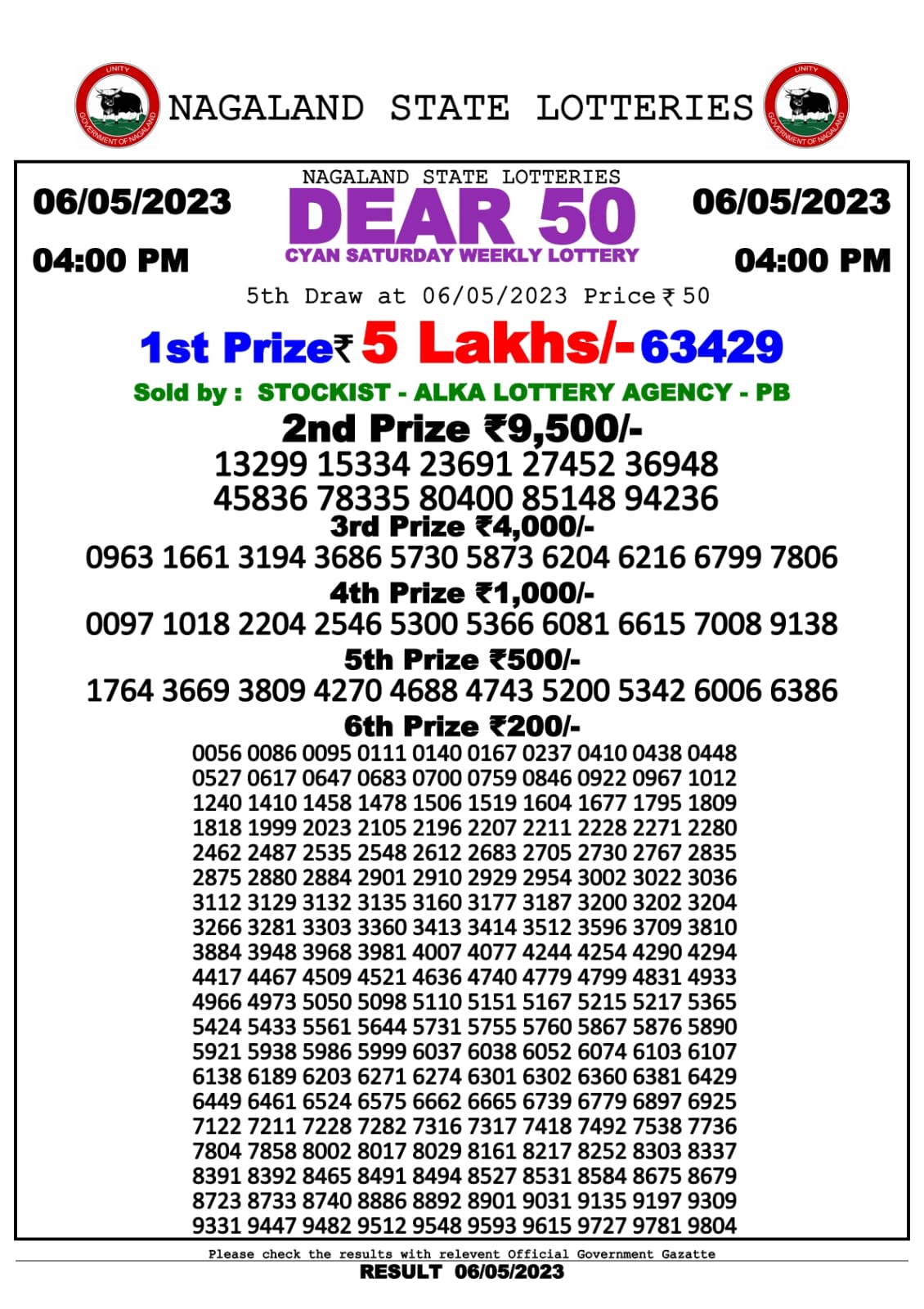 Lottery Result Today May 6, 2023