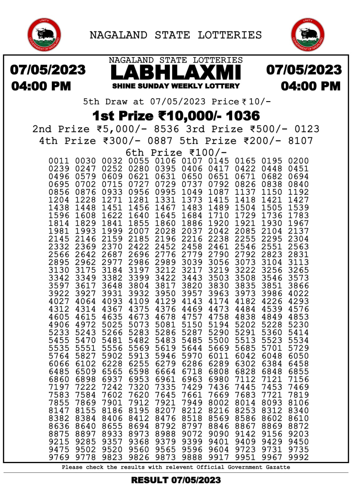 Lottery Result Today May 7, 2023