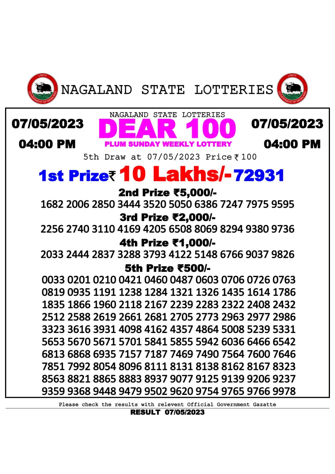 Lottery Result Today May 7, 2023