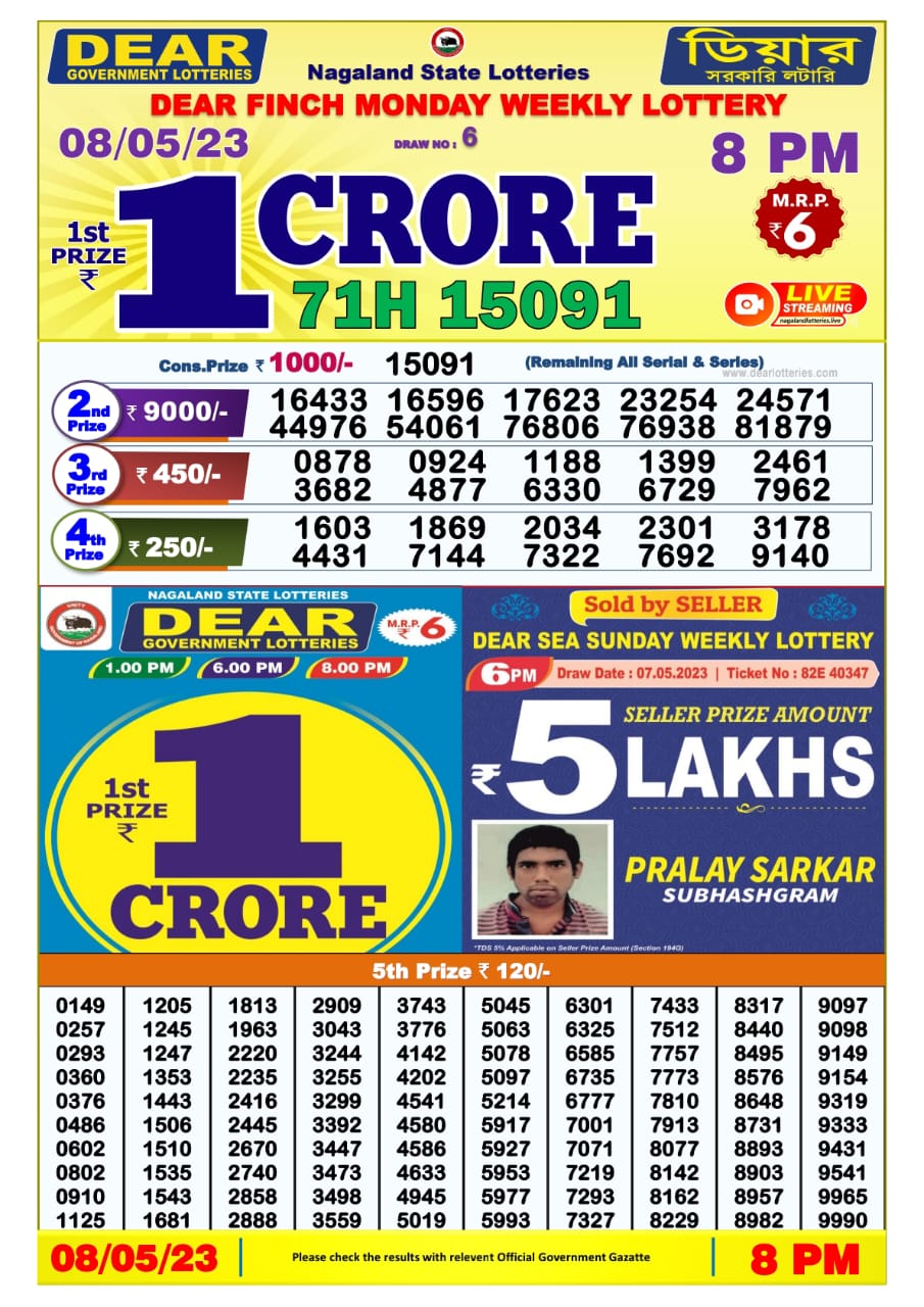 Lottery Result Today May 8, 2023