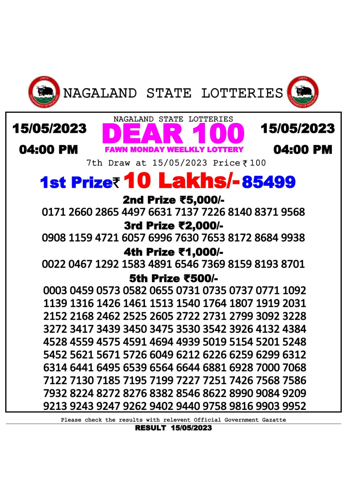 Lottery Result Today May 15, 2023