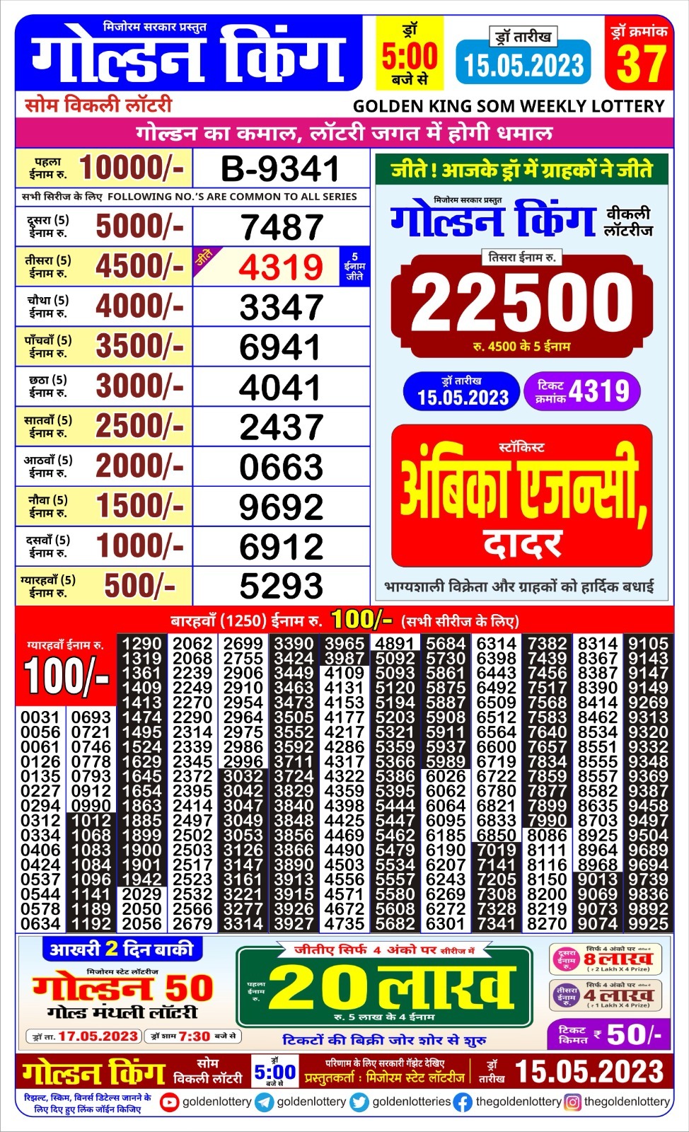 Lottery Result Today May 15, 2023