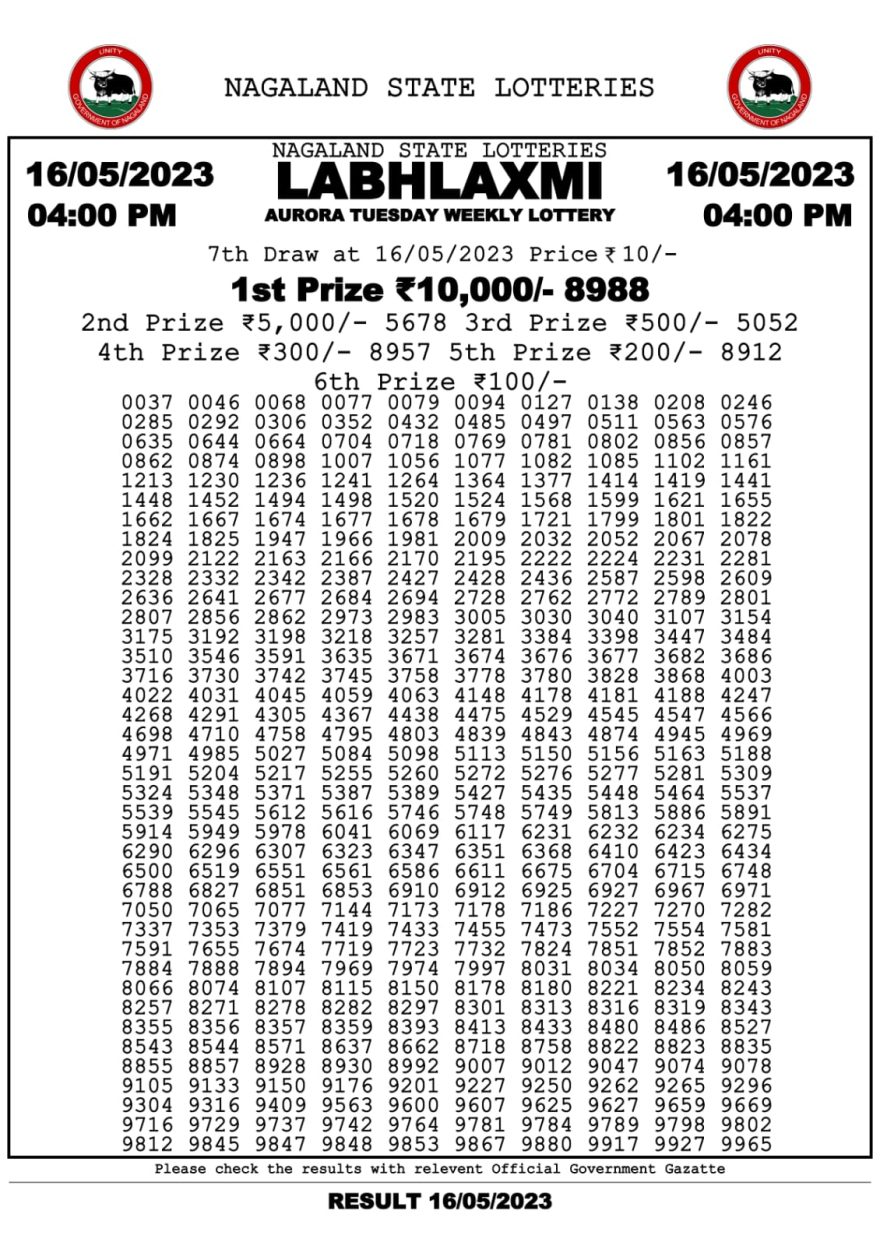 Lottery Result Today May 16, 2023