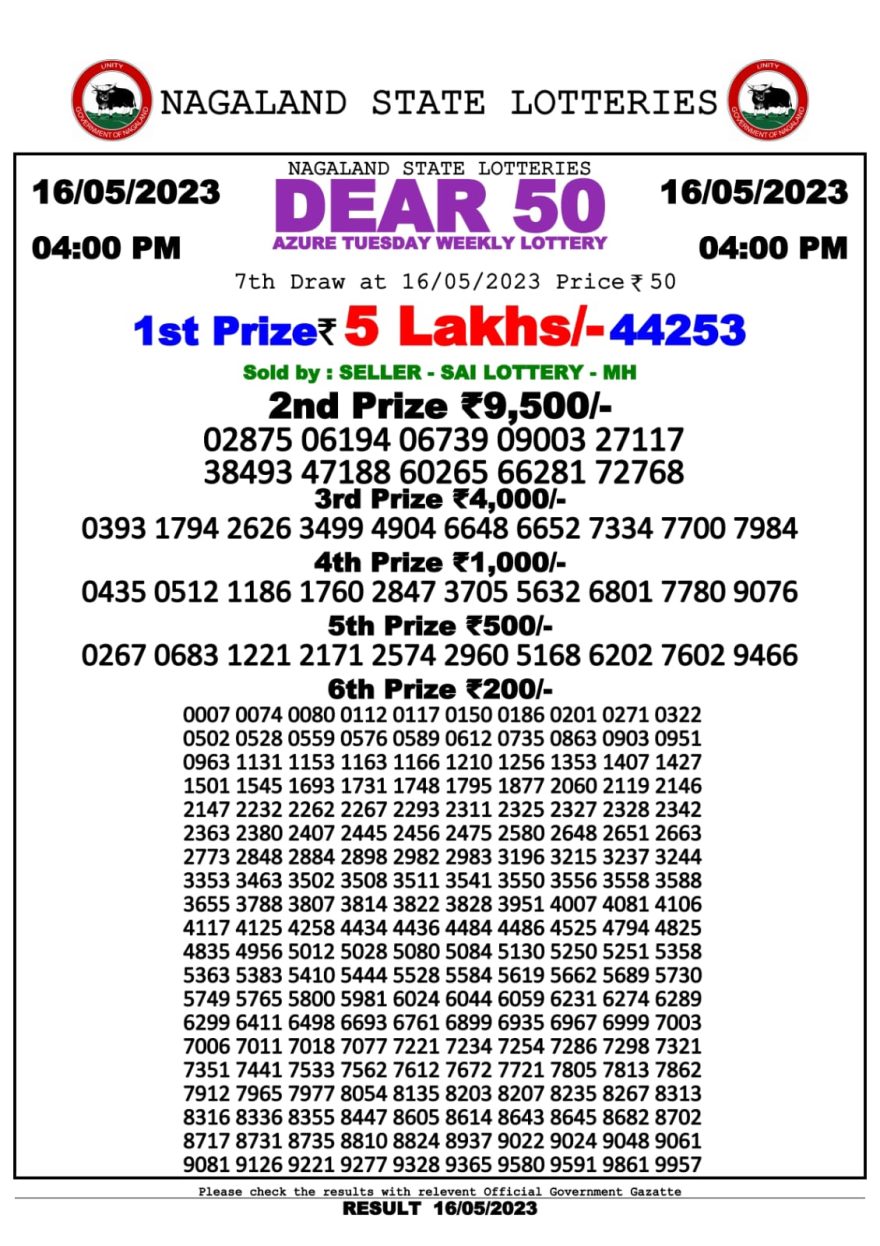 Lottery Result Today May 16, 2023