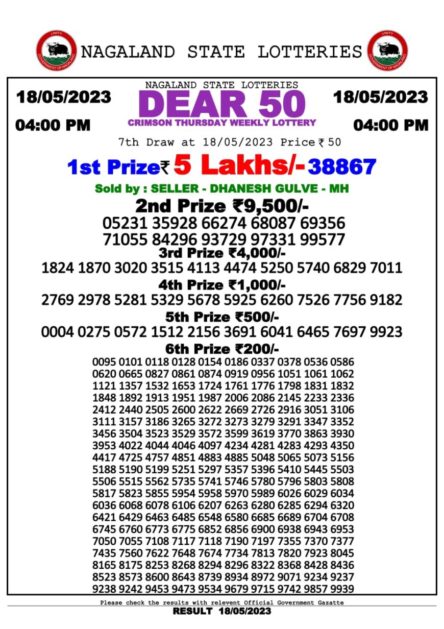 Lottery Result Today May 18, 2023