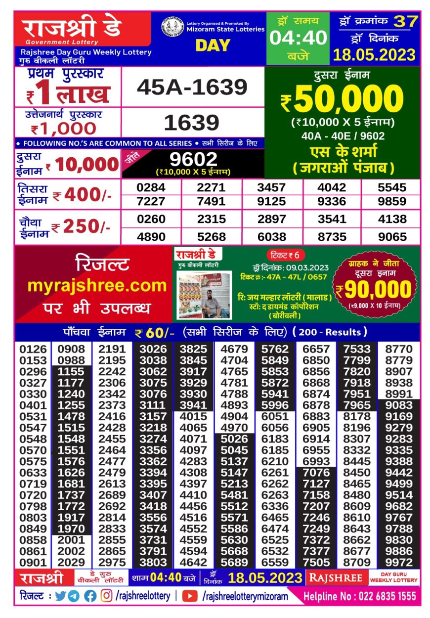 Lottery Result Today May 18, 2023