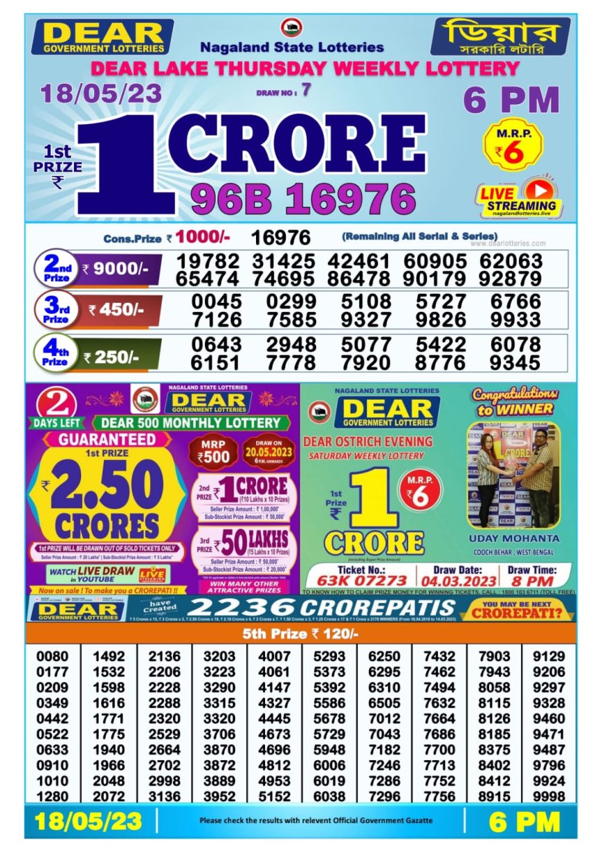 Lottery Result Today May 18, 2023