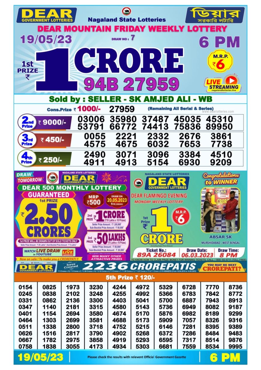 Lottery Result Today May 19, 2023