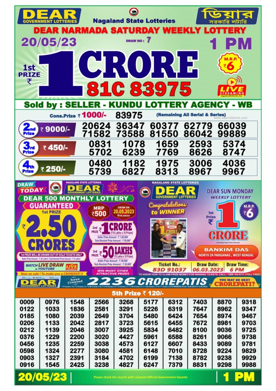 Lottery Result Today May 20, 2023