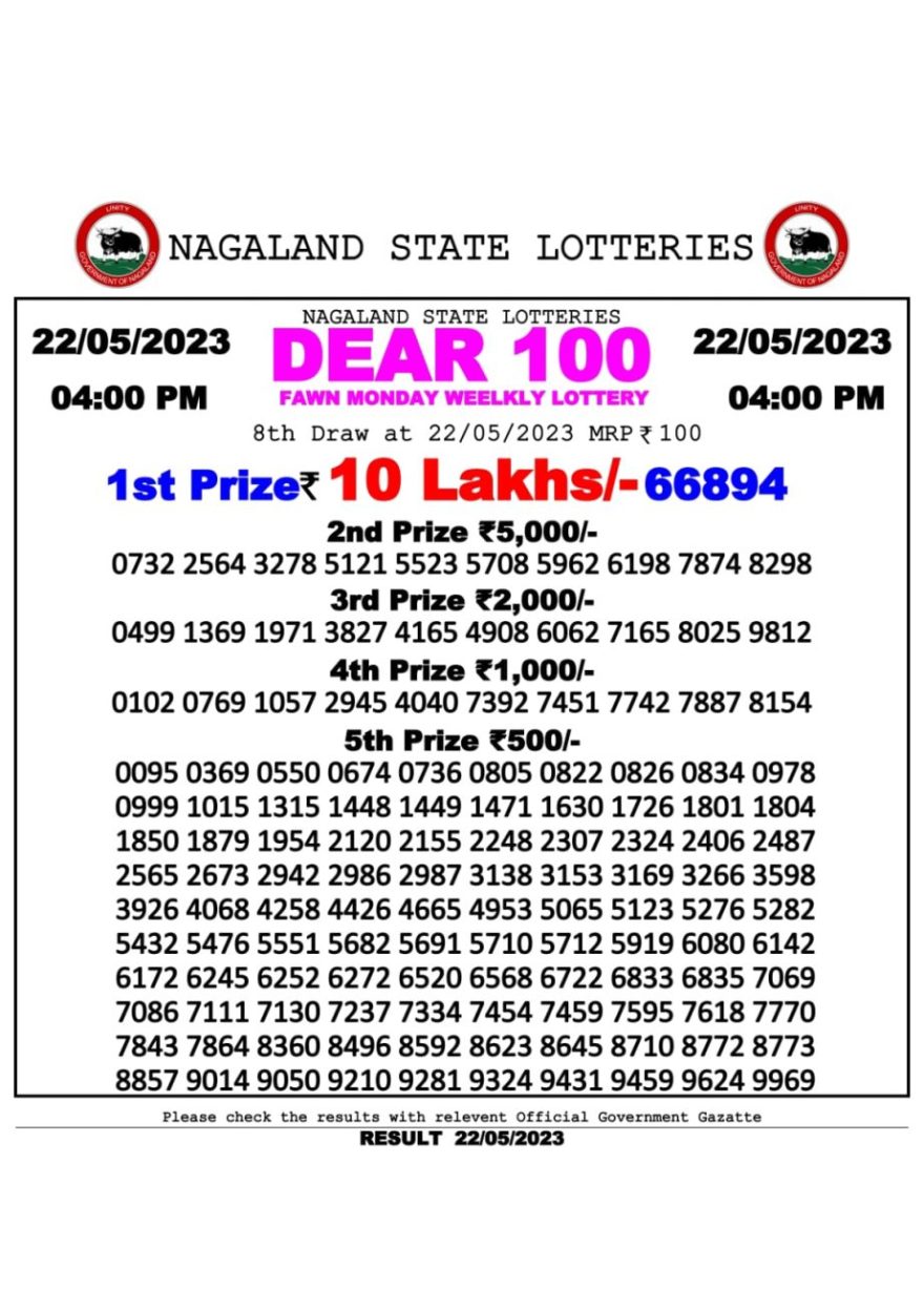 Lottery Result Today May 22, 2023