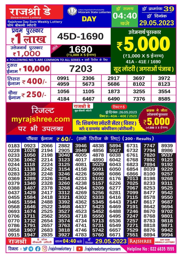 Lottery Result Today May 29, 2023