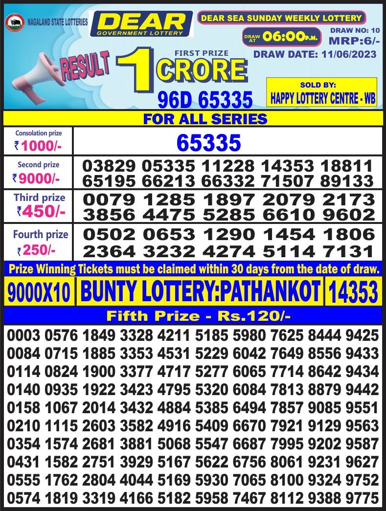 Lottery Result Today June 11, 2023