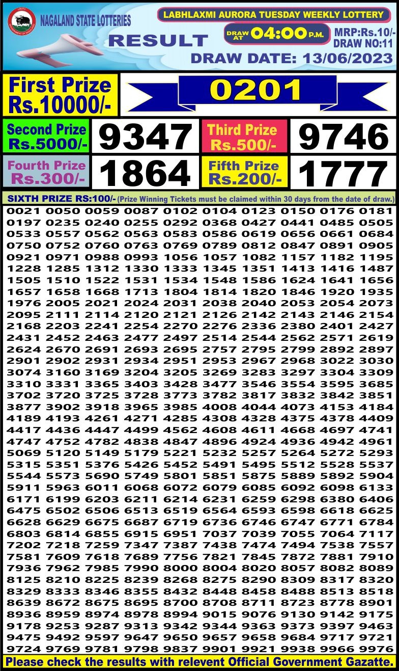 Lottery Result Today June 13, 2023