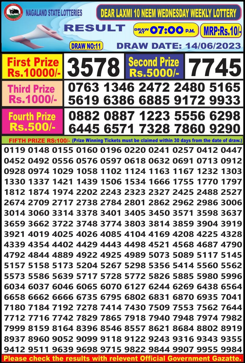 Lottery Result Today June 14, 2023