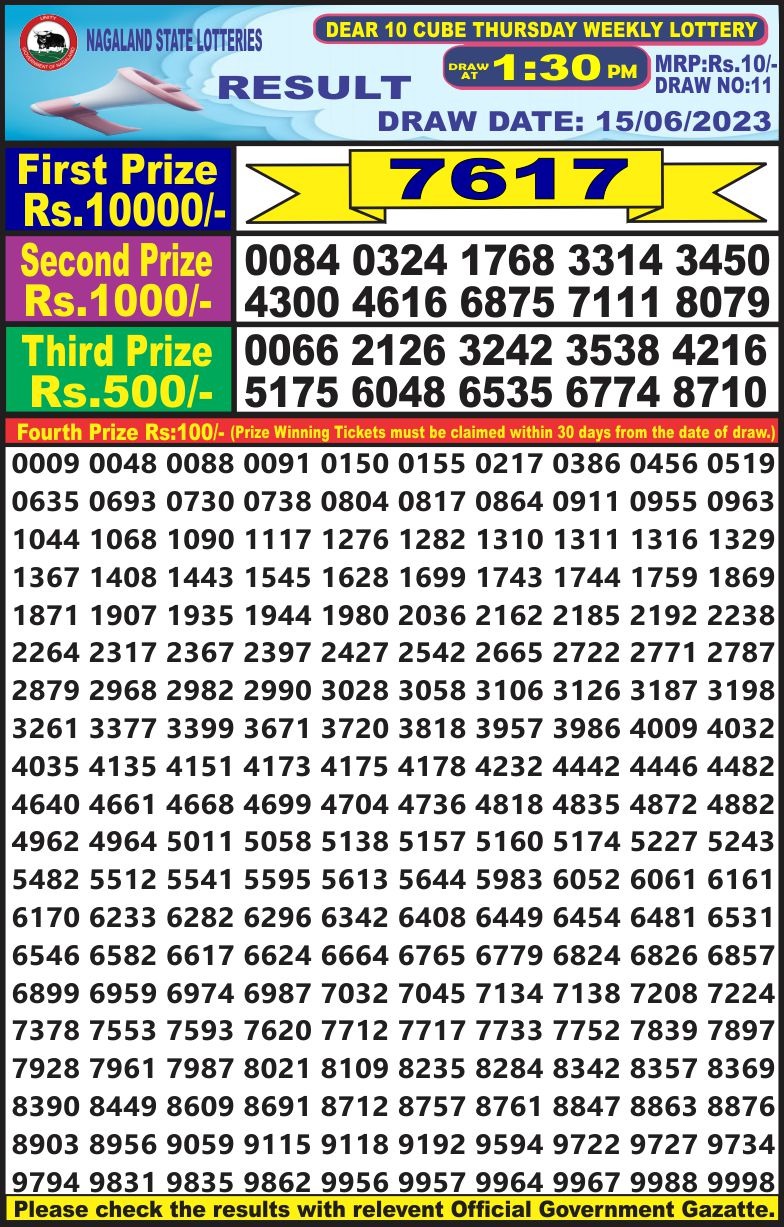 Lottery Result Today June 15, 2023