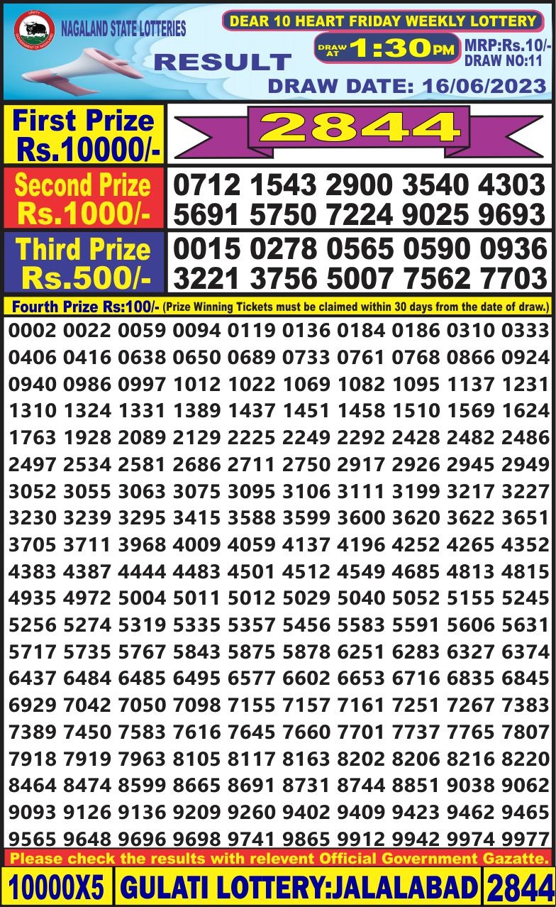 Lottery Result Today June 16, 2023