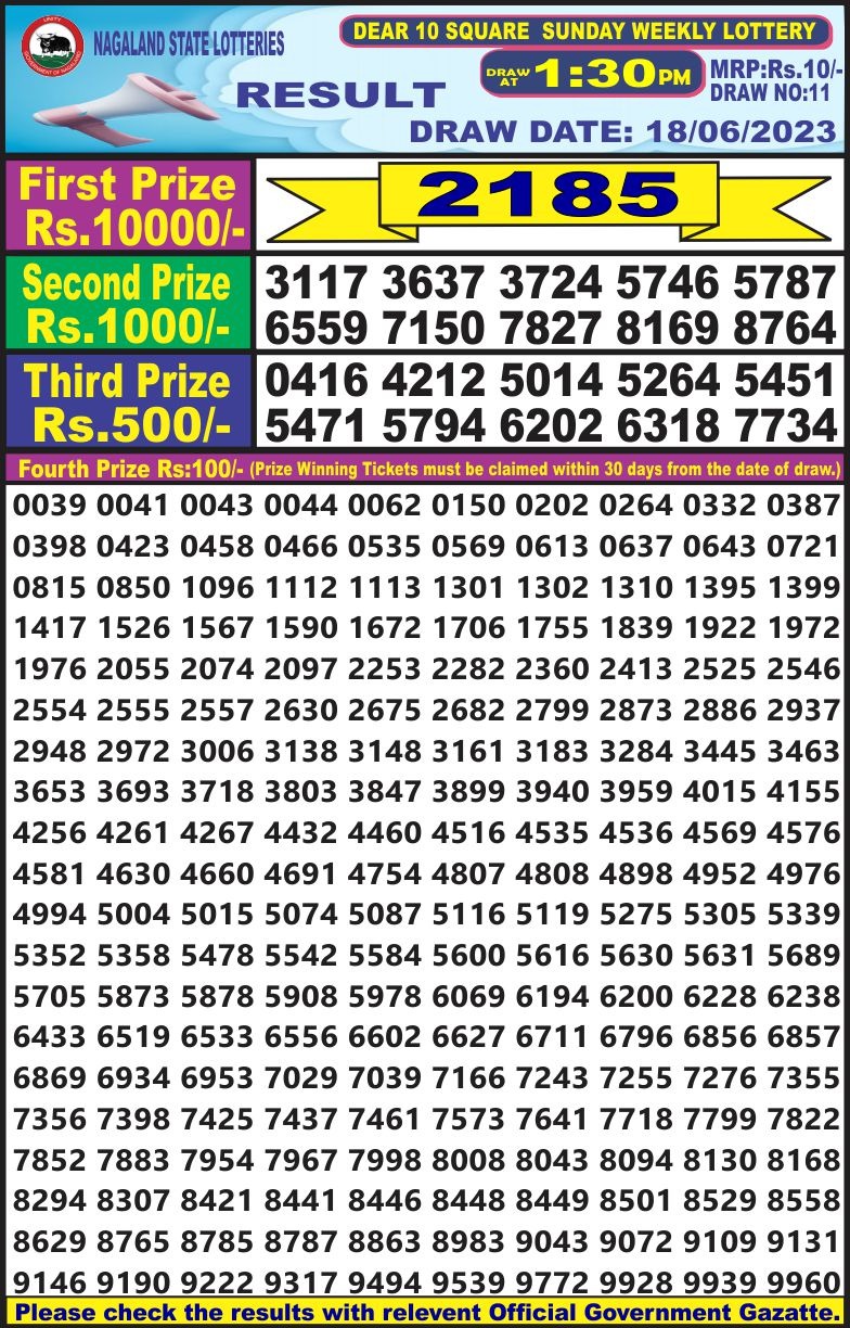 Lottery Result Today June 18, 2023