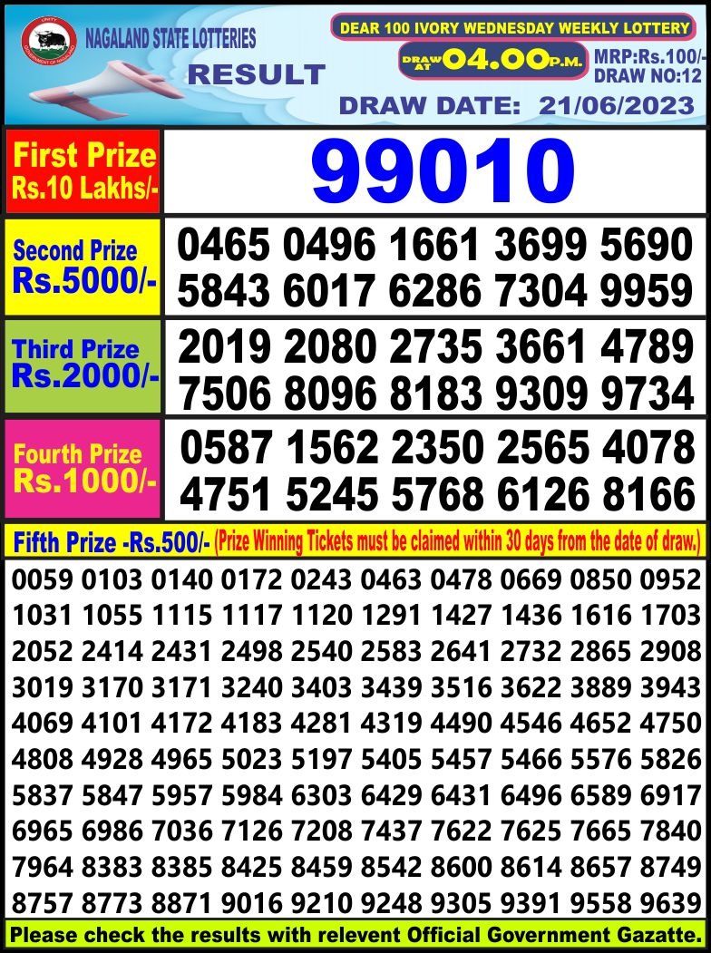 Lottery Result Today June 21, 2023