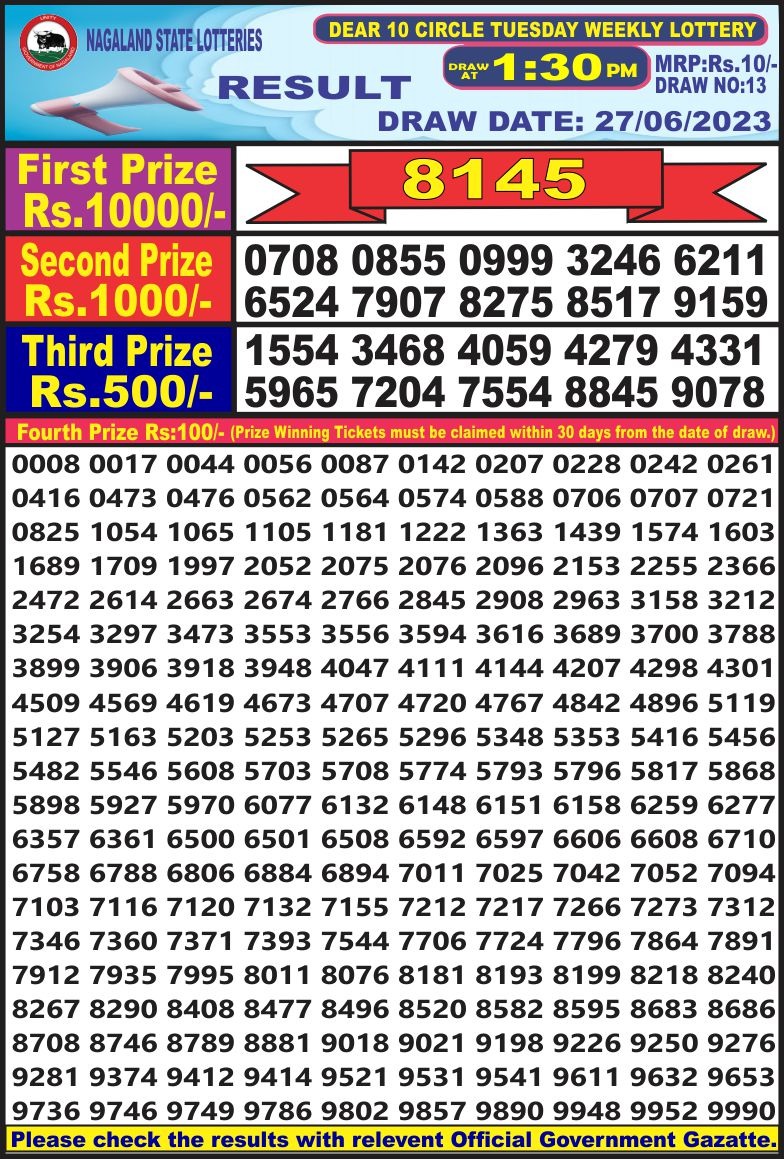 Lottery Result Today June 27, 2023