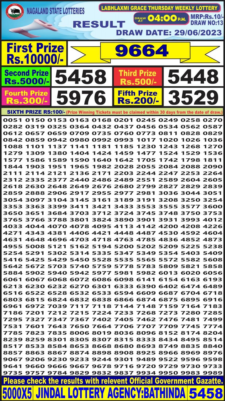 Lottery Result Today June 29, 2023