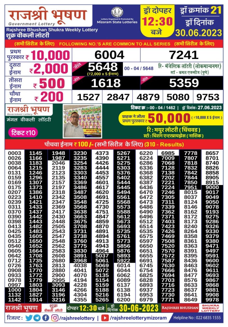 Lottery Result Today June 30, 2023