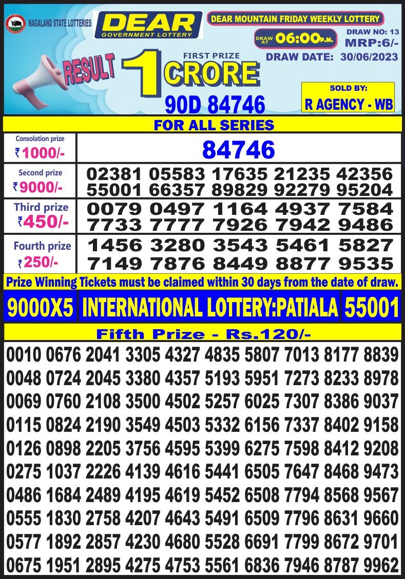 Lottery Result Today June 30, 2023