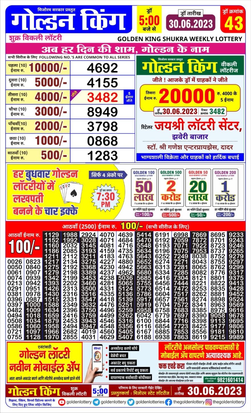 Lottery Result Today June 30, 2023