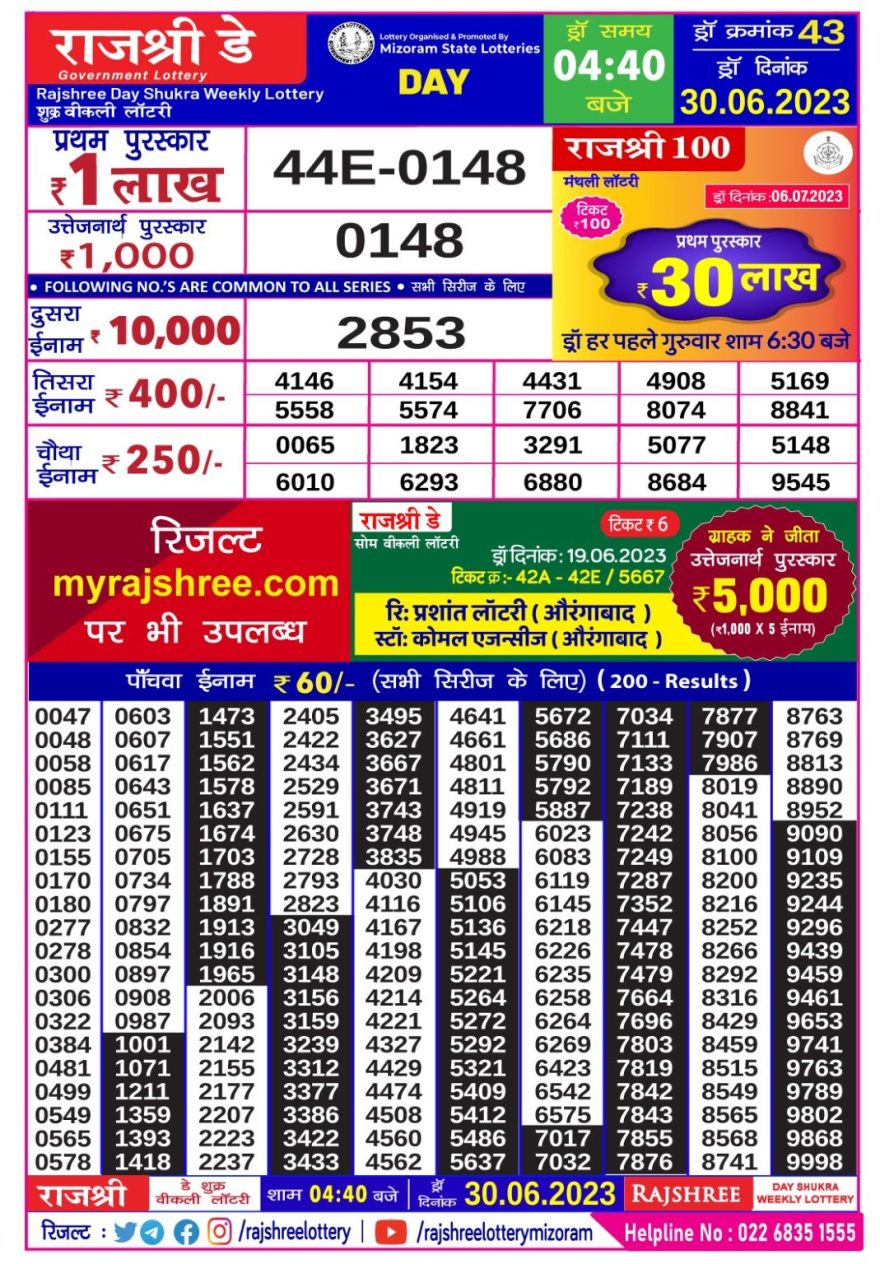 Lottery Result Today June 30, 2023