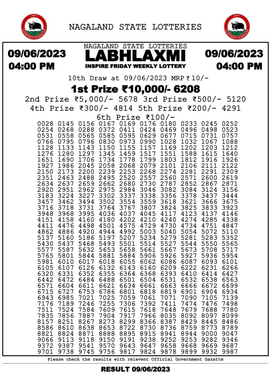 Lottery Result Today June 9, 2023