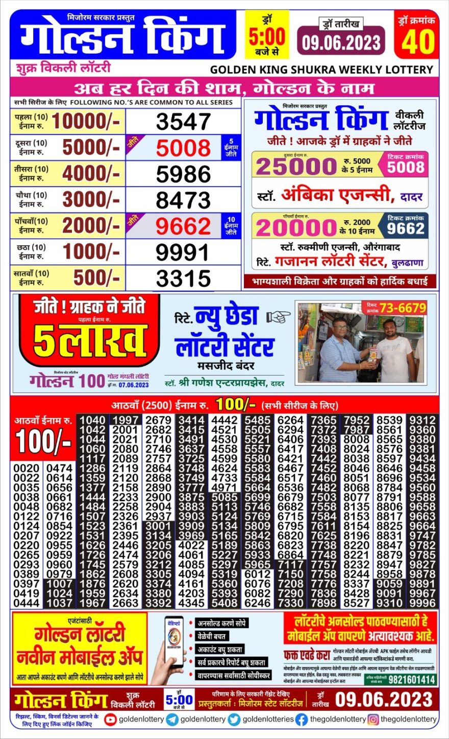 Lottery Result Today June 9, 2023