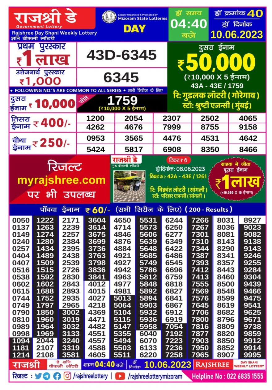 Lottery Result Today June 10, 2023