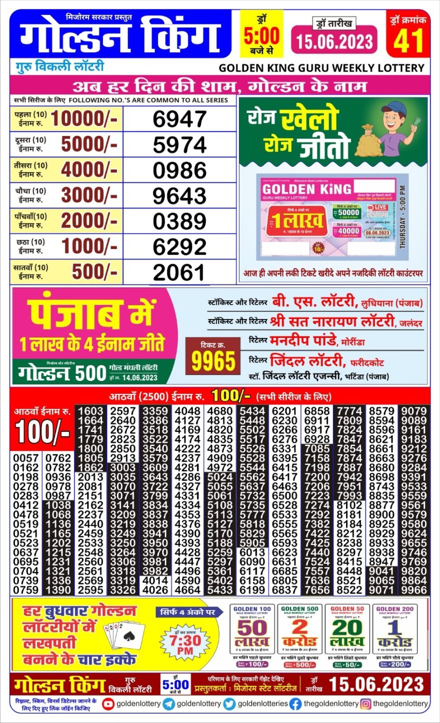 Lottery Result Today June 15, 2023