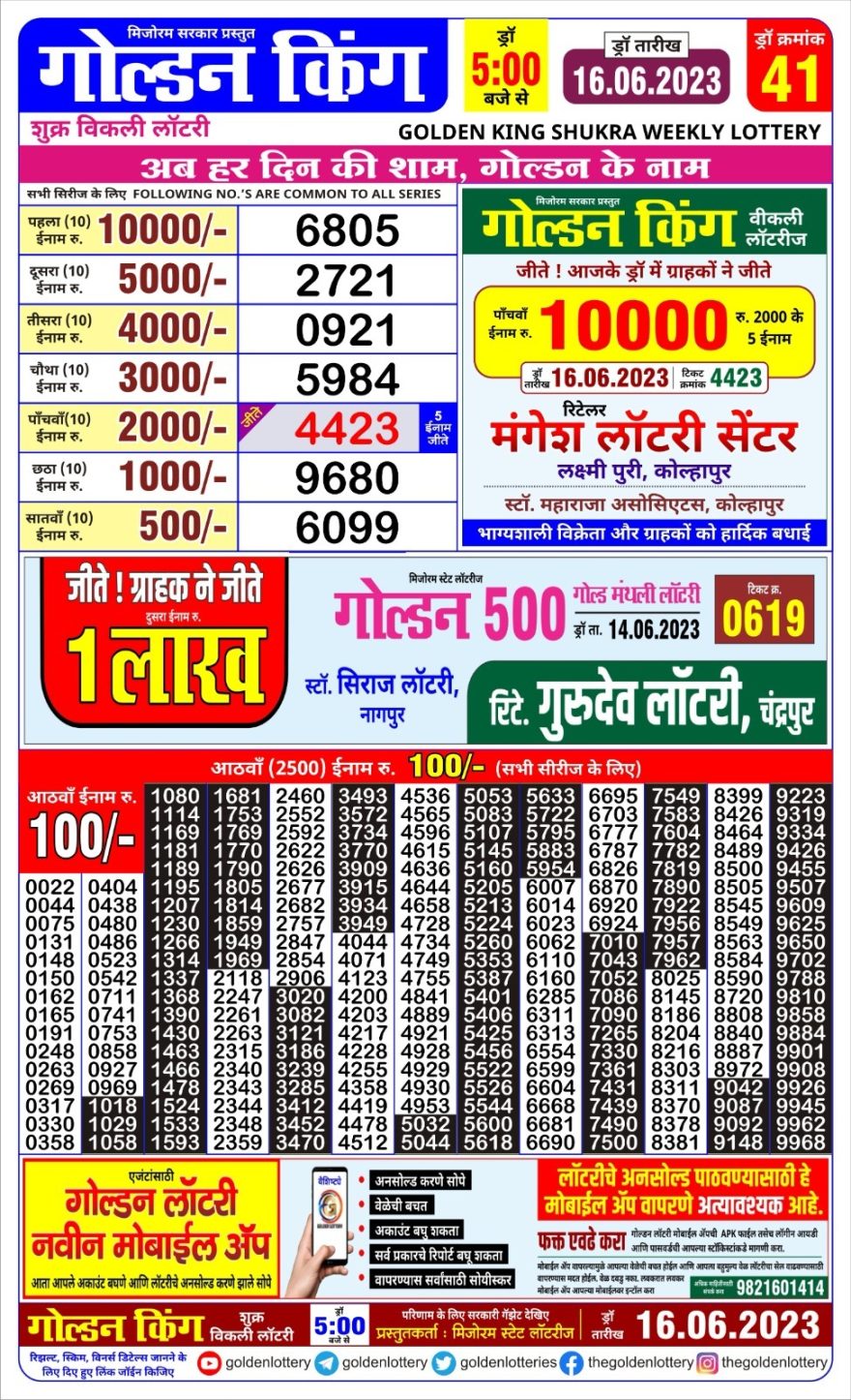 Lottery Result Today June 16, 2023