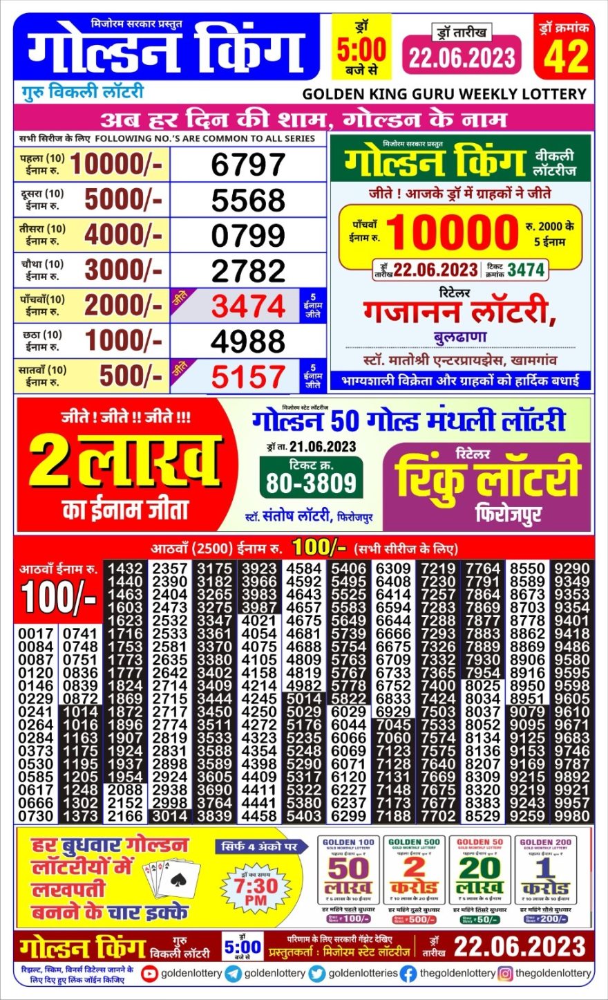 Lottery Result Today June 22, 2023