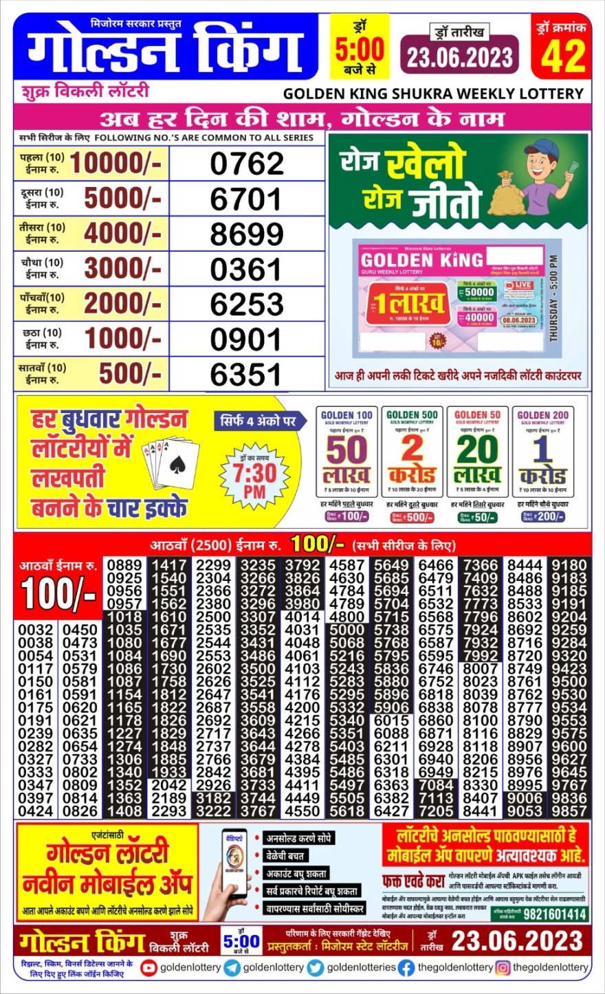 Lottery Result Today June 23, 2023