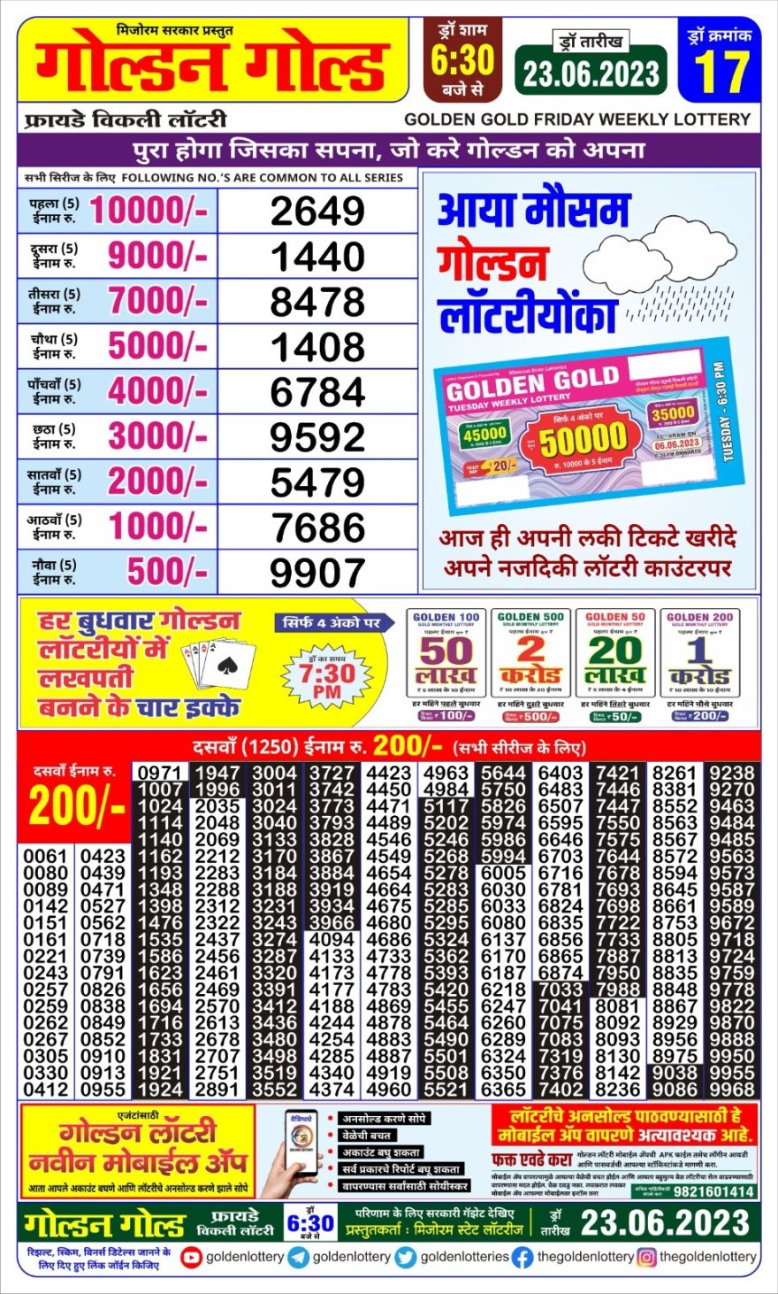 Lottery Result Today June 23, 2023