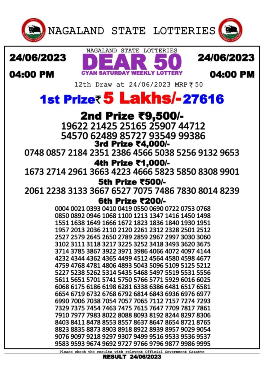 Lottery Result Today June 24, 2023