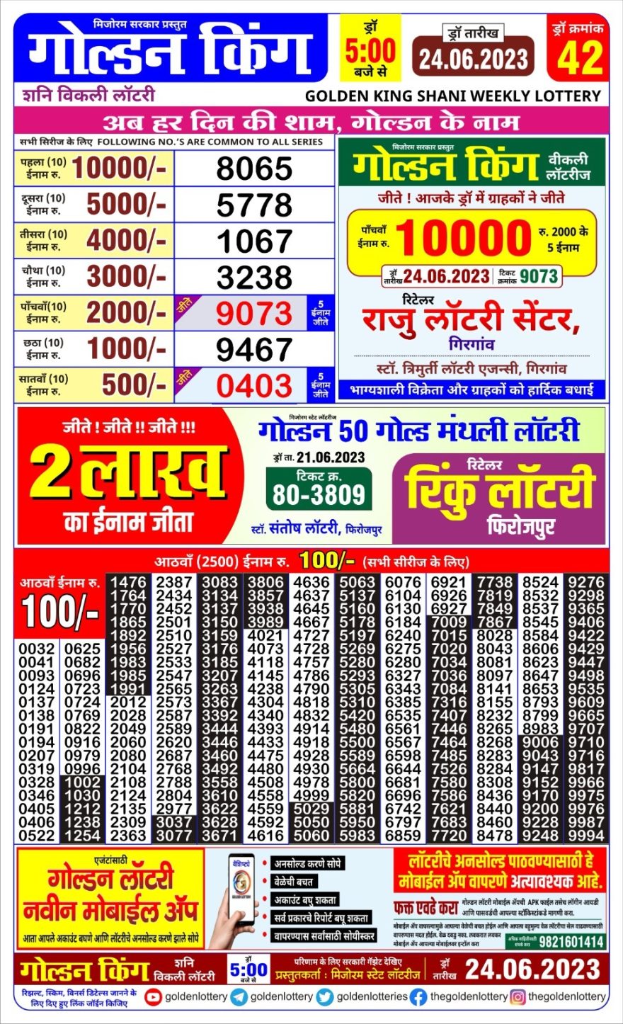 Lottery Result Today June 24, 2023