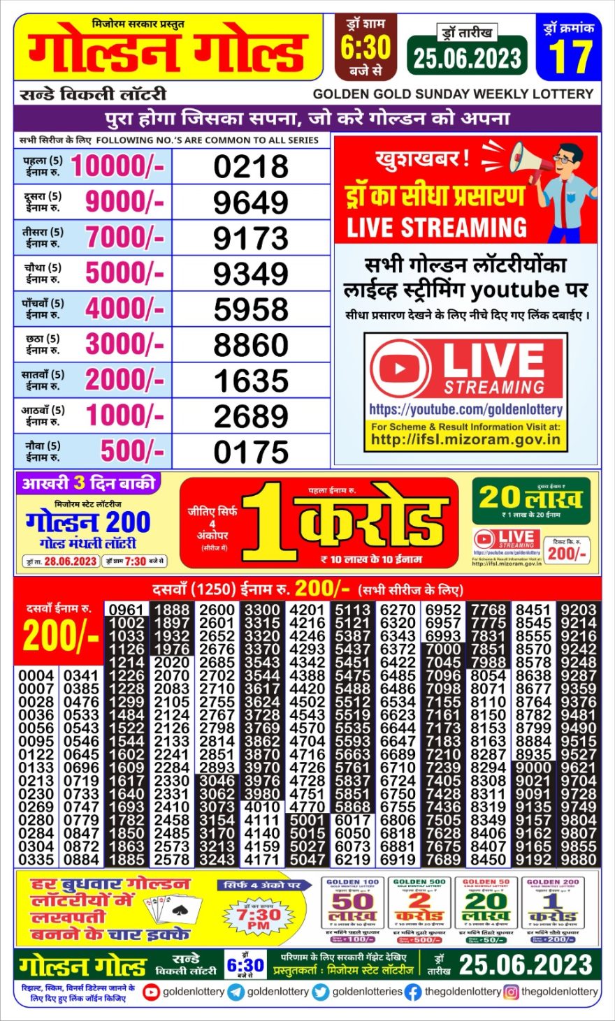 Lottery Result Today June 25, 2023