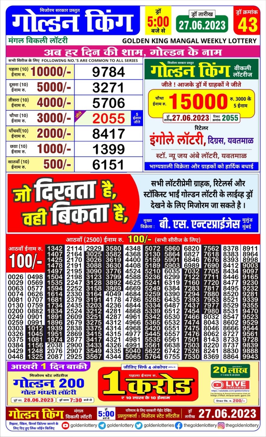 Lottery Result Today June 27, 2023