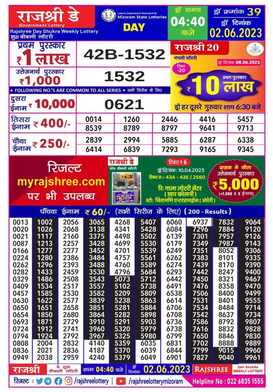 Lottery Result Today June 2, 2023