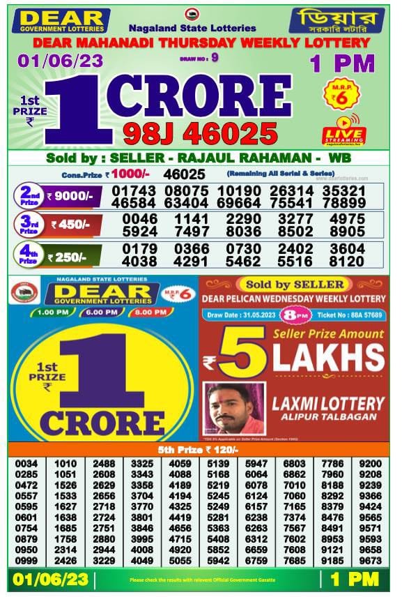 Lottery Result Today June 1, 2023