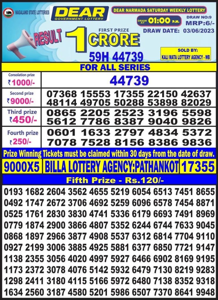 Lottery Result Today June 3, 2023