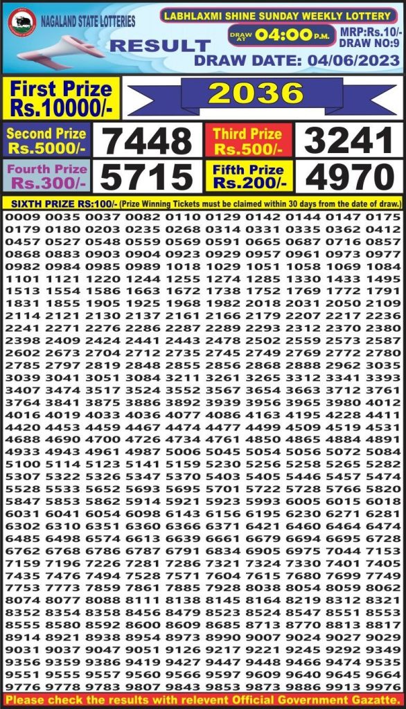 Lottery Result Today June 4, 2023