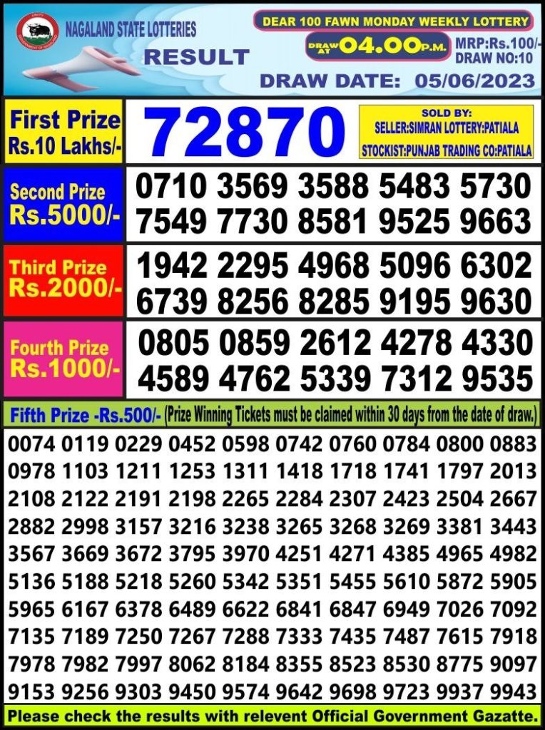 Lottery Result Today June 5, 2023