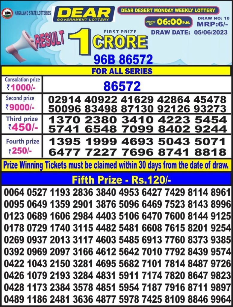 Lottery Result Today June 5, 2023